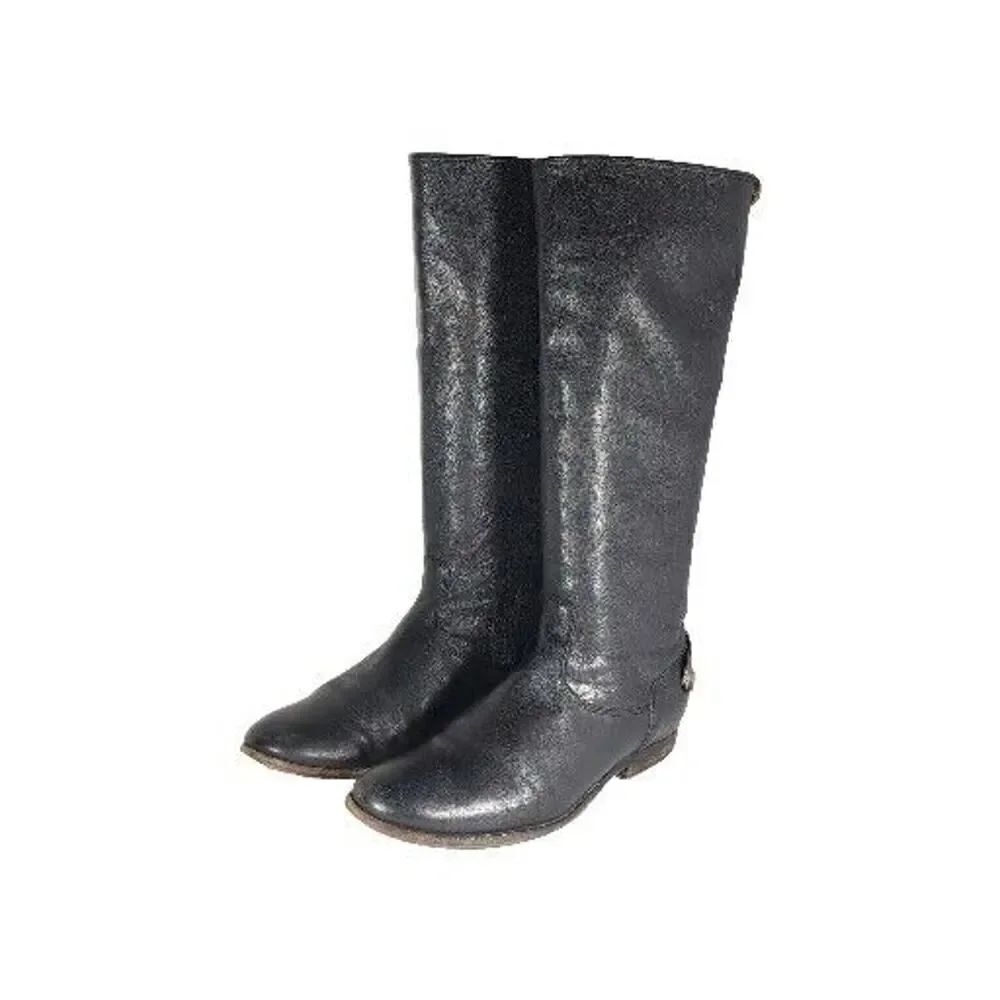 FRYE Women's Melissa Back Zip US 7,5B Black Leather Button Tall Riding Boots